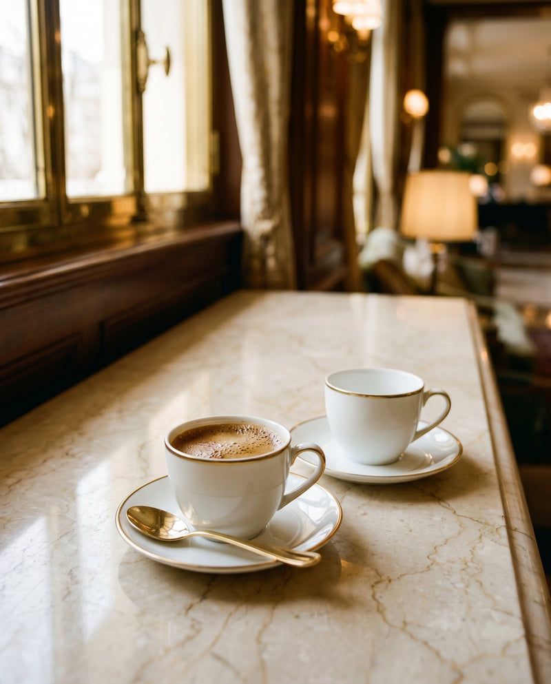 Salon-Espressotasse Paar, Bone China mit Goldrand, Set zu 2