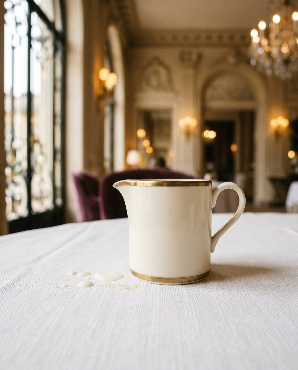Milchkännchen Salon, Porzellan mit Messingrand